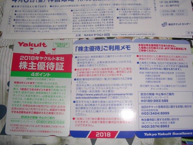 ヤクルト本社株主優待証　2018年公式戦有効（全席指定試合不可）の画像