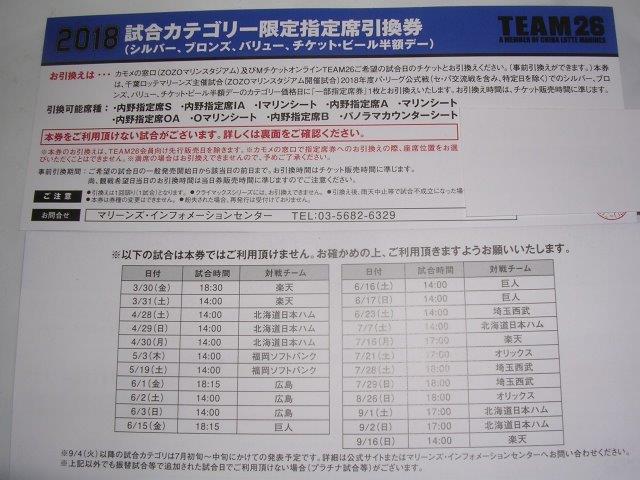 千葉ロッテ　内野指定席引換券　ZOZOマリンスタジアムの画像