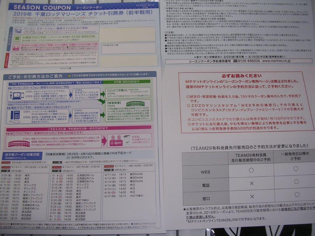 千葉ロッテ　シーズンクーポン　前半戦用　ZOZOマリンスタジアムの画像