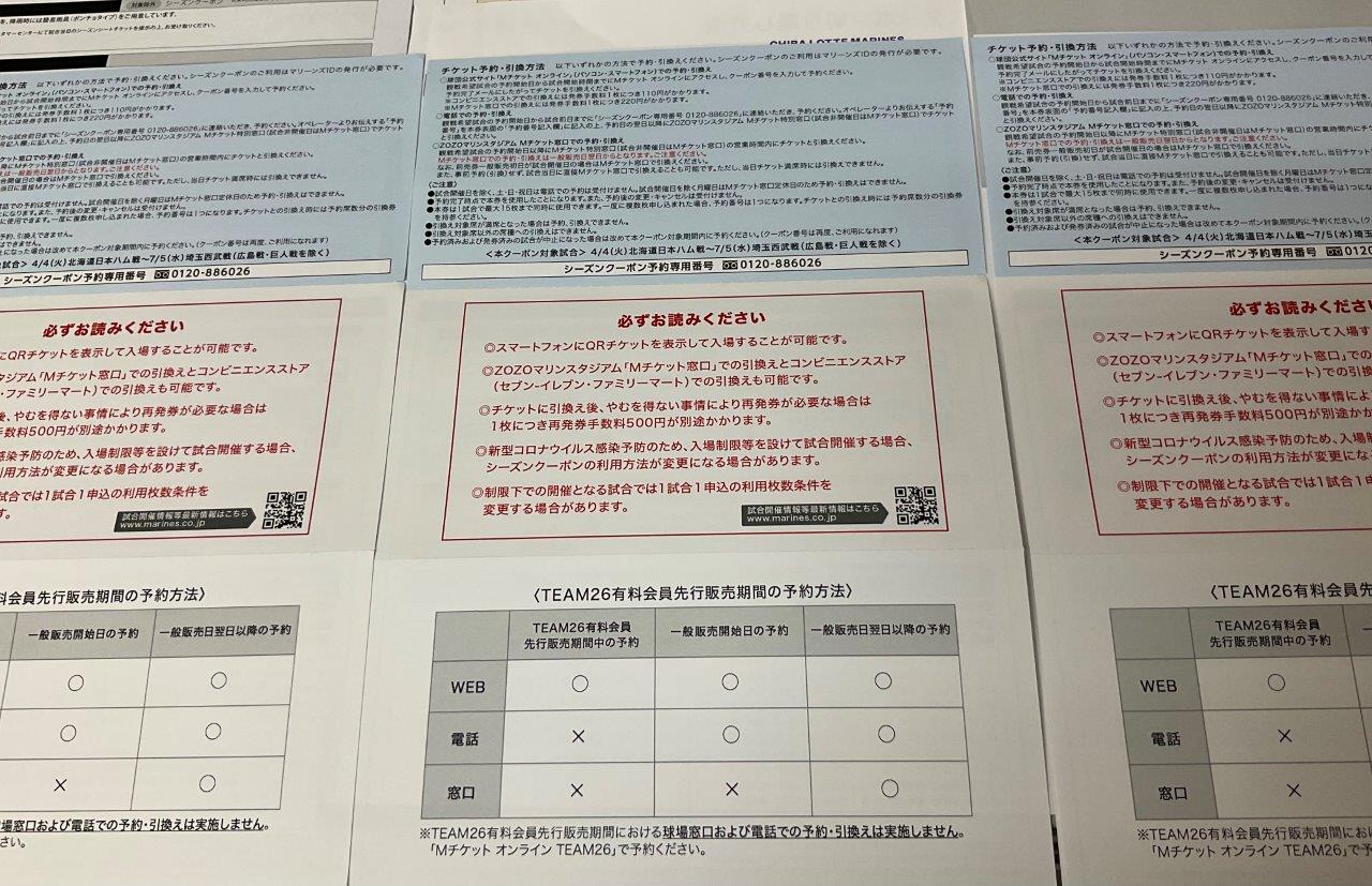 野球◆前半戦用2枚+後半戦用2枚◆2023年 千葉ロッテマリーンズ シーズンクーポン